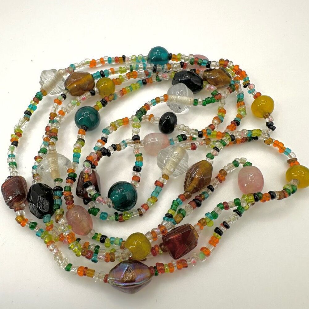 Colorful glass beaded long necklace - Picture 3 of 11